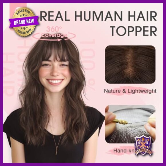 Human Hair Topper 11 Inch Clip In with Bangs Lace Base for Thinning Hair main image 5